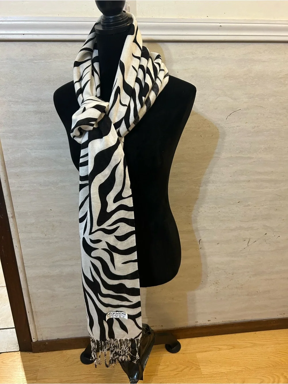 Zebra Animal Print Pashmina Silk, Cashmere Blend...